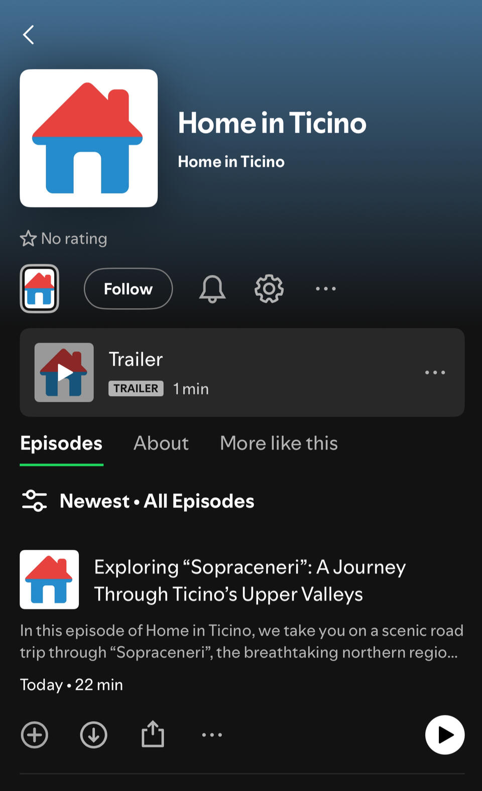 Home in Ticino Screenshot Screenshot of Home in Ticino from Spotify